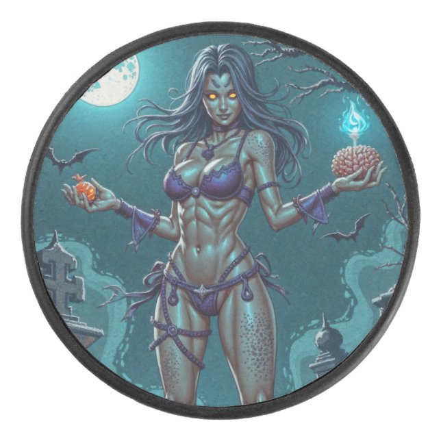 Disco De Hockey Trato de Halloween o Novia Zombie con cerebros (Anverso)