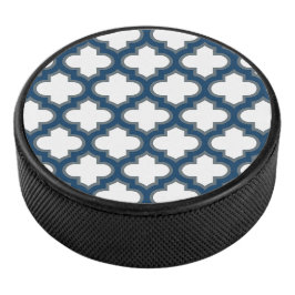 Disco De Hockey Trellis azul blanco y naval, Entramado, Quatrefoil