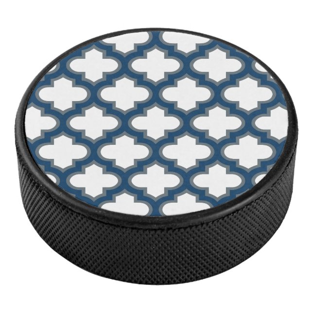 Disco De Hockey Trellis azul blanco y naval, Entramado, Quatrefoil (3/4)