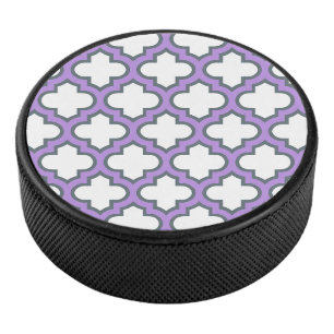 Disco De Hockey Trellis blanca y púrpura, Entramado, Quatrefoil
