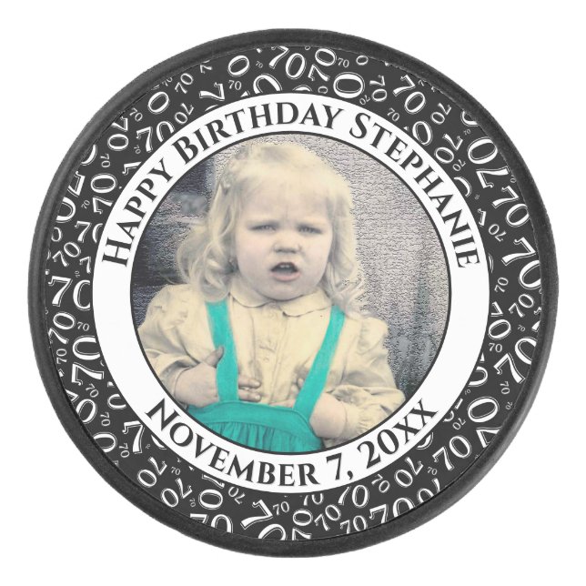 Disco De Hockey Tu foto 70.º patrón de número aleatorio negro/blan (Anverso)