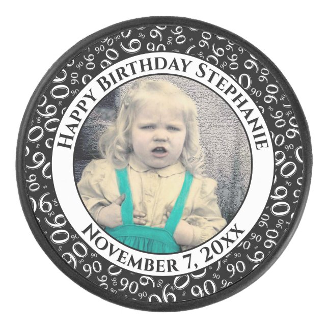 Disco De Hockey Tu foto 90.º patrón de número aleatorio negro/blan (Anverso)