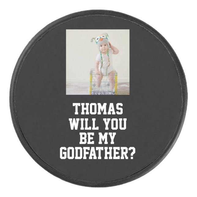 Disco De Hockey Will You Be My Godfather Godparent Proposal Sports (Anverso)