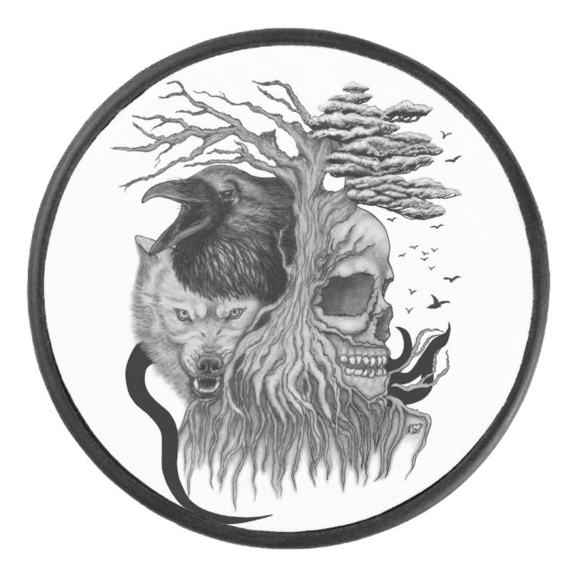 Disco De Hockey Wolf y Raven con el cráneo (Anverso)