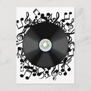 Disco de vinilo antiguo y notas musicales