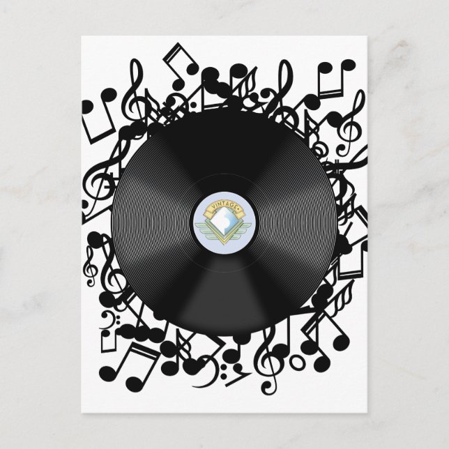 Disco de vinilo antiguo y notas musicales (Anverso)