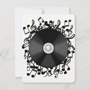 Disco de vinilo antiguo y notas musicales
