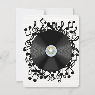 Disco de vinilo antiguo y notas musicales