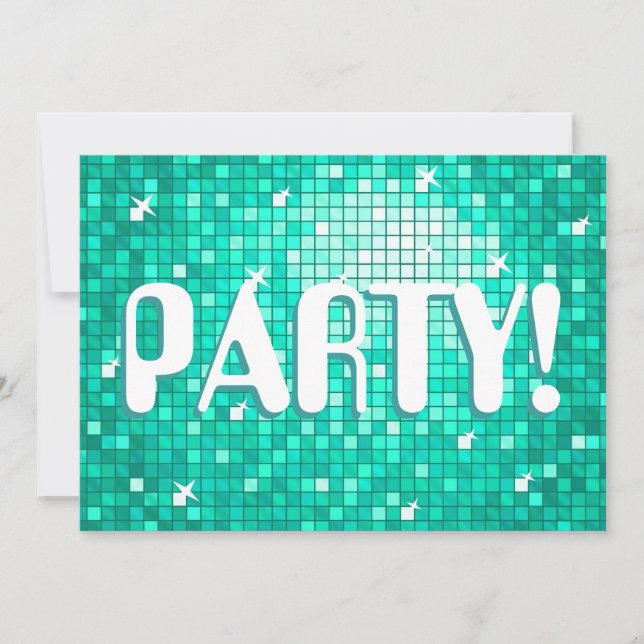 Disco Tiles Aqua 'FIESTA!' texto de invitación ame (Anverso)