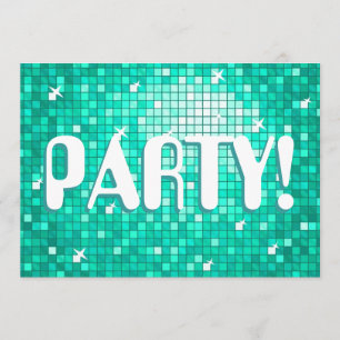 Disco Tiles Aqua 'FIESTA!' texto de invitación ame