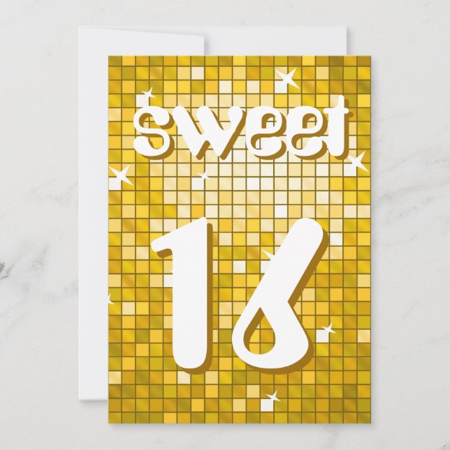 Disco Tiles "Gold" Sweet 16 invitación texto ameli (Anverso)