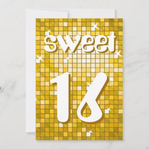 Disco Tiles "Gold" Sweet 16 invitación texto ameli