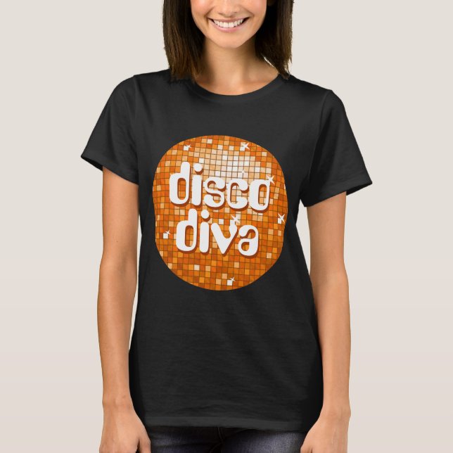 Disco Tiles Naranja camiseta "disco diva" negro (Anverso)