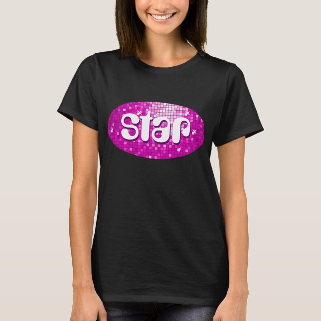 Disco Tiles Pink camiseta femenina 'star' negra (Anverso)