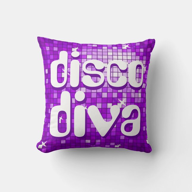 Disco Tiles Purple 'disco diva' tirando almohada (Anverso)