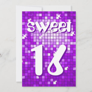 Disco Tiles Purple Sweet 16 invitación texto ameli