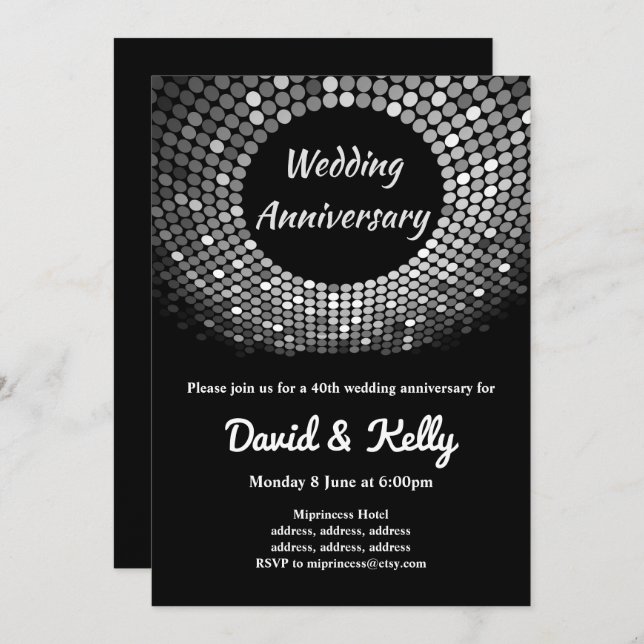 disco, vintage, baile de boda, invitación de anive (Anverso / Reverso)