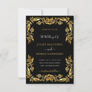 Diseña Tu Propia Invitación de Boda en Negro y Oro