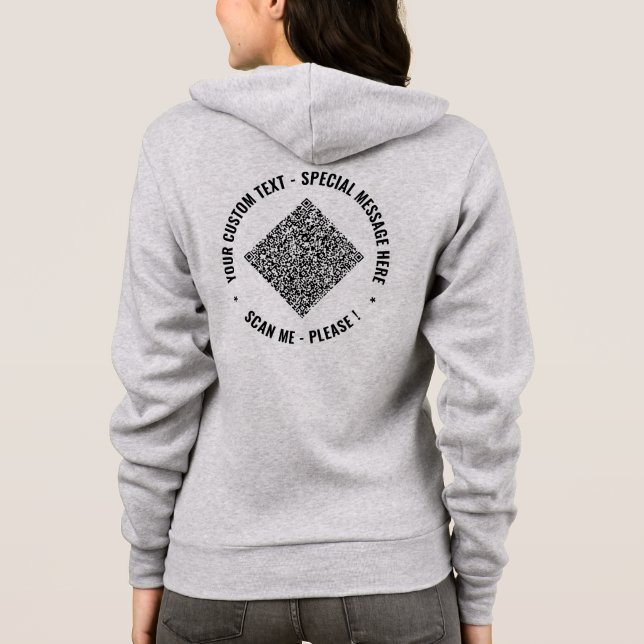 Diseña Tu Propia Sudadera con Código QR y Texto Pe (Reverso)