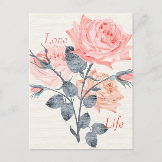 Diseñador de postales con flores Love Life Cream (Anverso)