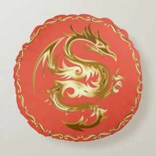 Diseñador Golden Dragon ClipArt Almohada redonda