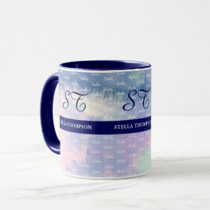 Diseñar su propia taza azul acuarela con nombres
