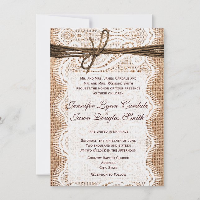 Diseñar sus propias invitaciones de casamiento rús (Anverso)