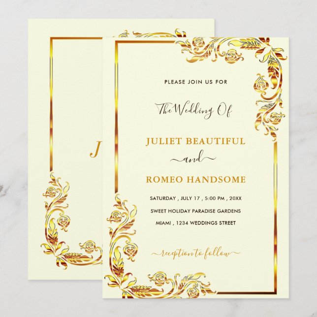 Diseñe sus invitaciones de boda con marco floral d (Anverso / Reverso)