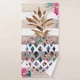 Diseño a rayas de oro de piña floral