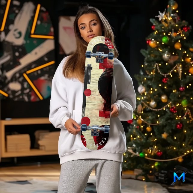 Diseño audaz de skateboard abstracto rojo y negro (Subido por el creador)