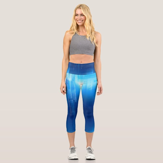 Diseño azul futurista en las leggings capri (Anverso)