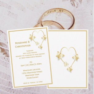 Diseño cardíaco de la invitación a la boda de oro
