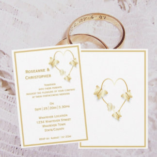 Diseño cardíaco de la invitación a la boda de oro