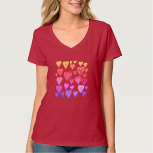 Diseño cardíaco rojo, camiseta rosa Hearts