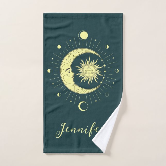 Diseño celeste solar y lunar con fases lunares (Toalla de mano)