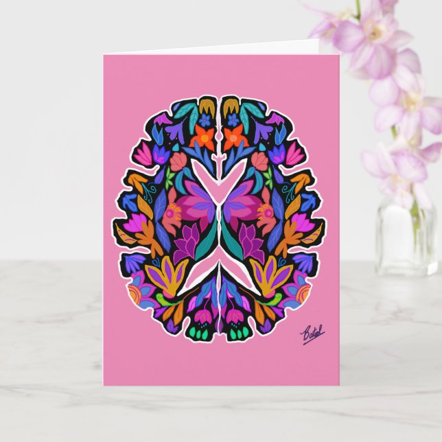 Diseño cerebral floral con tarjeta de fondo rosa (Orquídea)