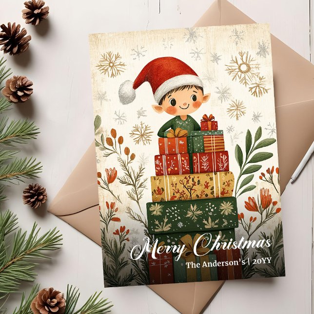 Diseño Clásico de Tarjeta de Navidad con Árbol Vin (Classic Vintage Christmas Tree Greeting Design Holiday Card)