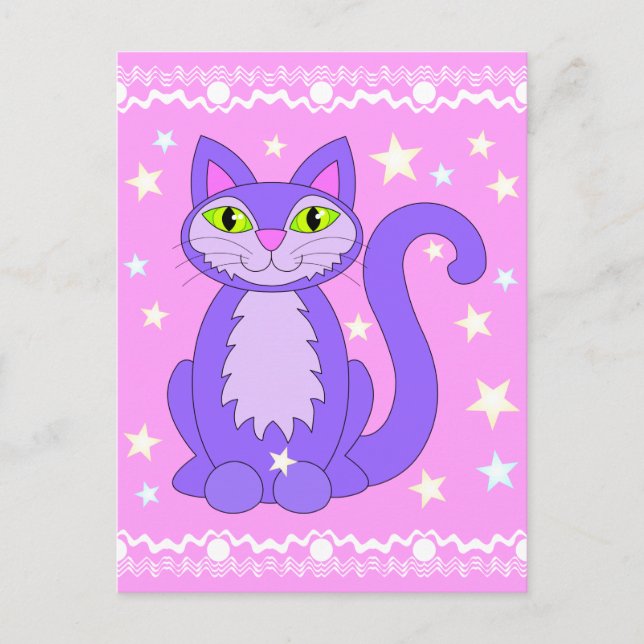 Diseño cósmico gatos estrellas arte postal rosa ve (Anverso)