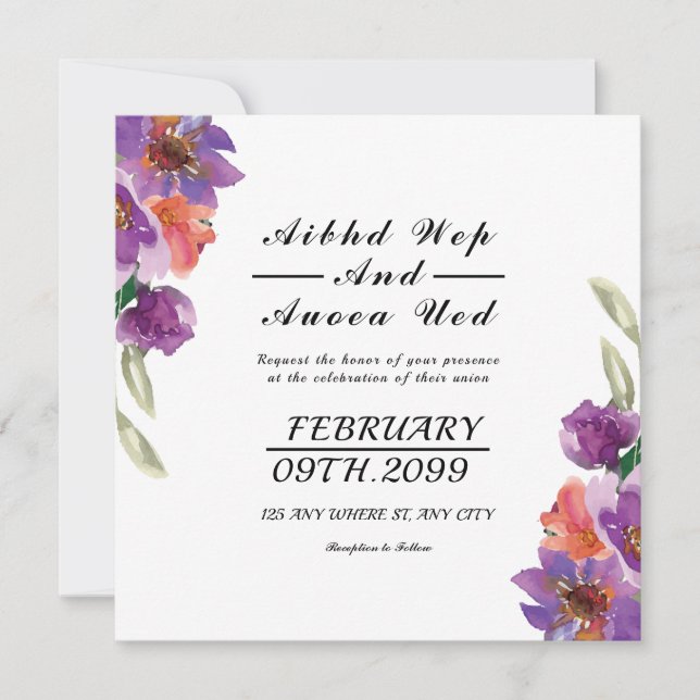 Diseño cuadrado de tarjeta de invitación para flor (Anverso)