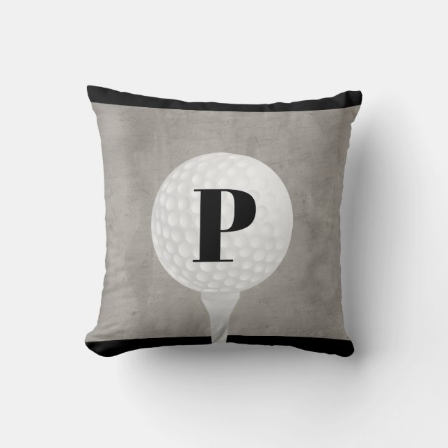 diseño de almohada de bola de golf monograma gris  (Anverso)