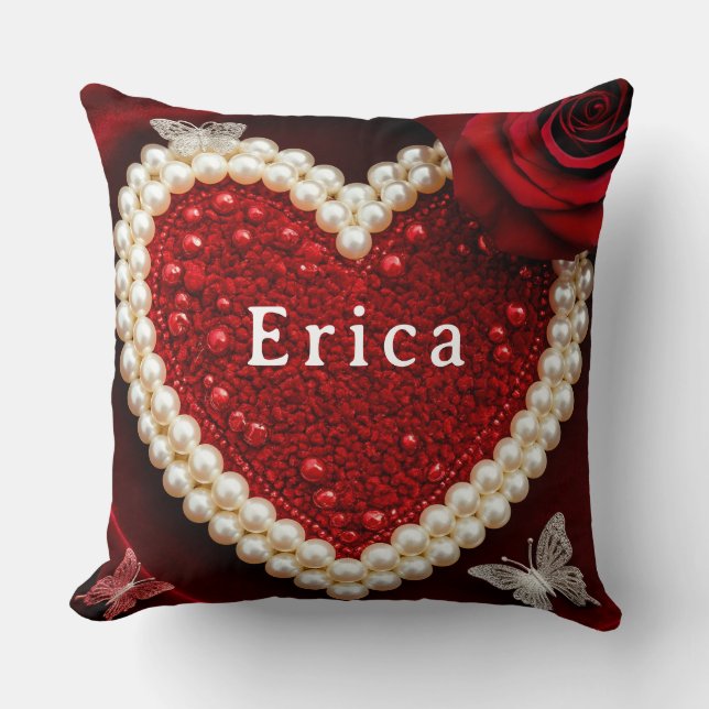 Diseño de Almohada de Corazón de Perla Romántica R (Anverso)