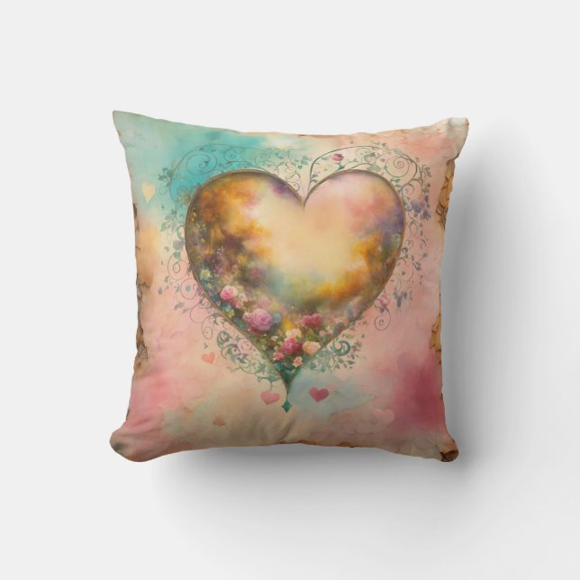 Diseño de almohada de flores y corazón (Anverso)