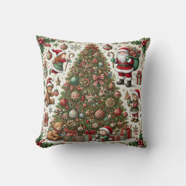 Diseño de almohada de navidades - Árbol festivo y  (Anverso)