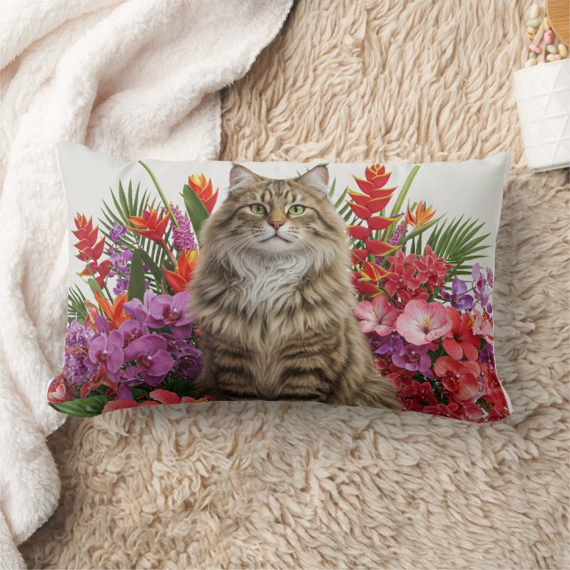 Diseño de almohada lumbar de estilo gato tropical. (Manta)