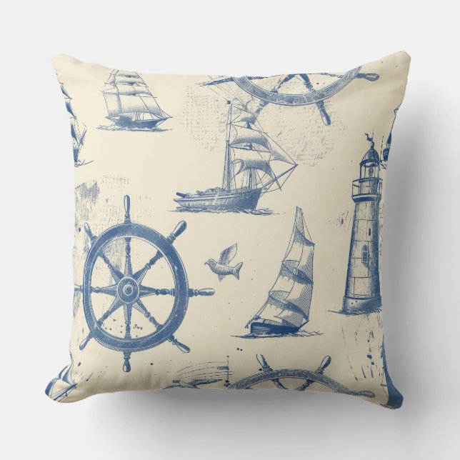 Diseño de almohada náutica con anclaje y rueda de  (Anverso)