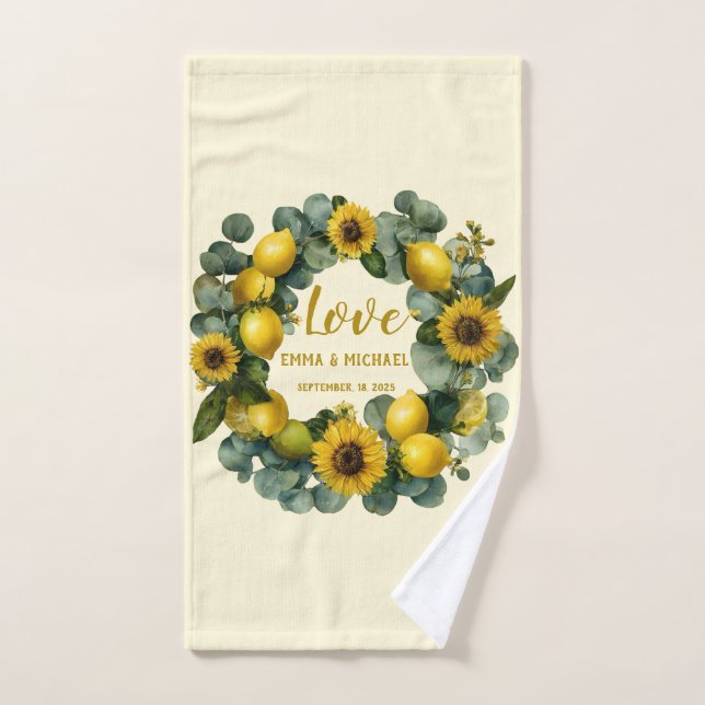 Diseño de amor de limón de girasol (Toalla de mano)