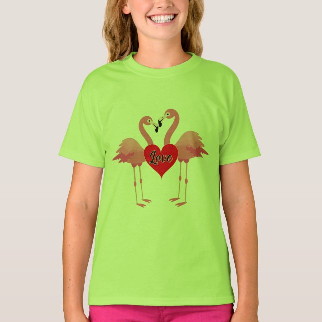Diseño de amor Flamingo Rosa - Camiseta básica par (Anverso)