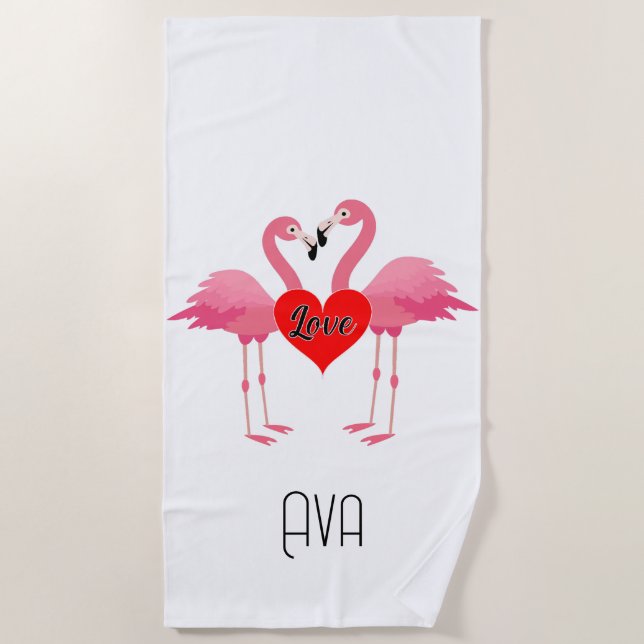 Diseño de amor Flamingo Rosa - Toalla de playa (Anverso)