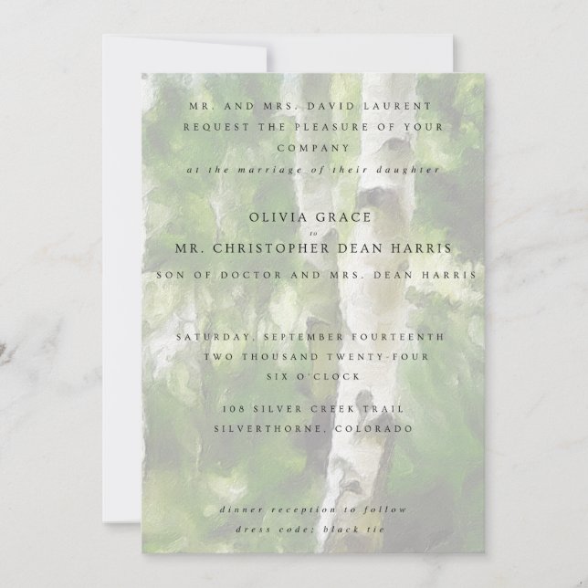 Diseño de árbol Aspen de invitación de boda (Anverso)