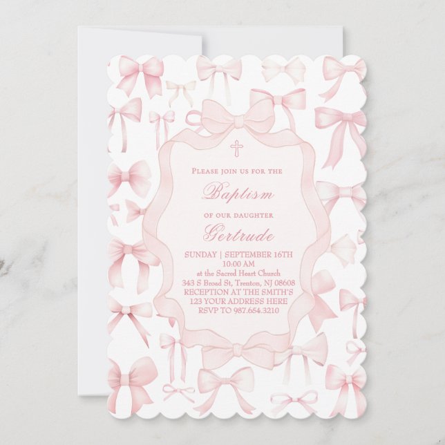 diseño de arcos rosados Baptismo Invitación (Anverso)